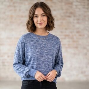 GAP Blue Heathered Crew Long Sleeve Shirt Size Med